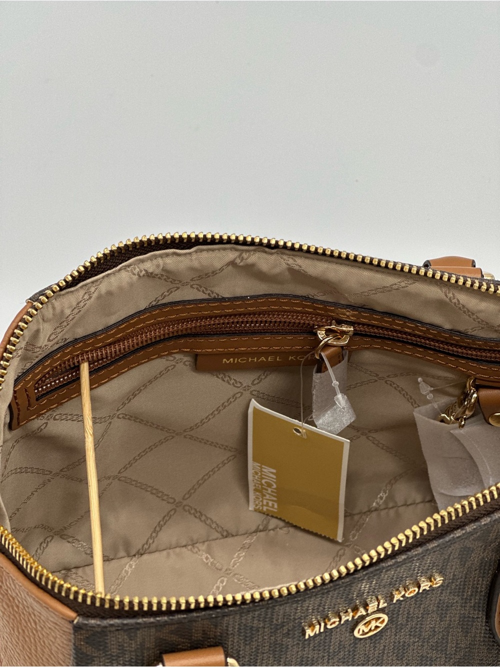 Michael Kors Brown and Tan Signature Dome Satchel - Picture 9 of 11